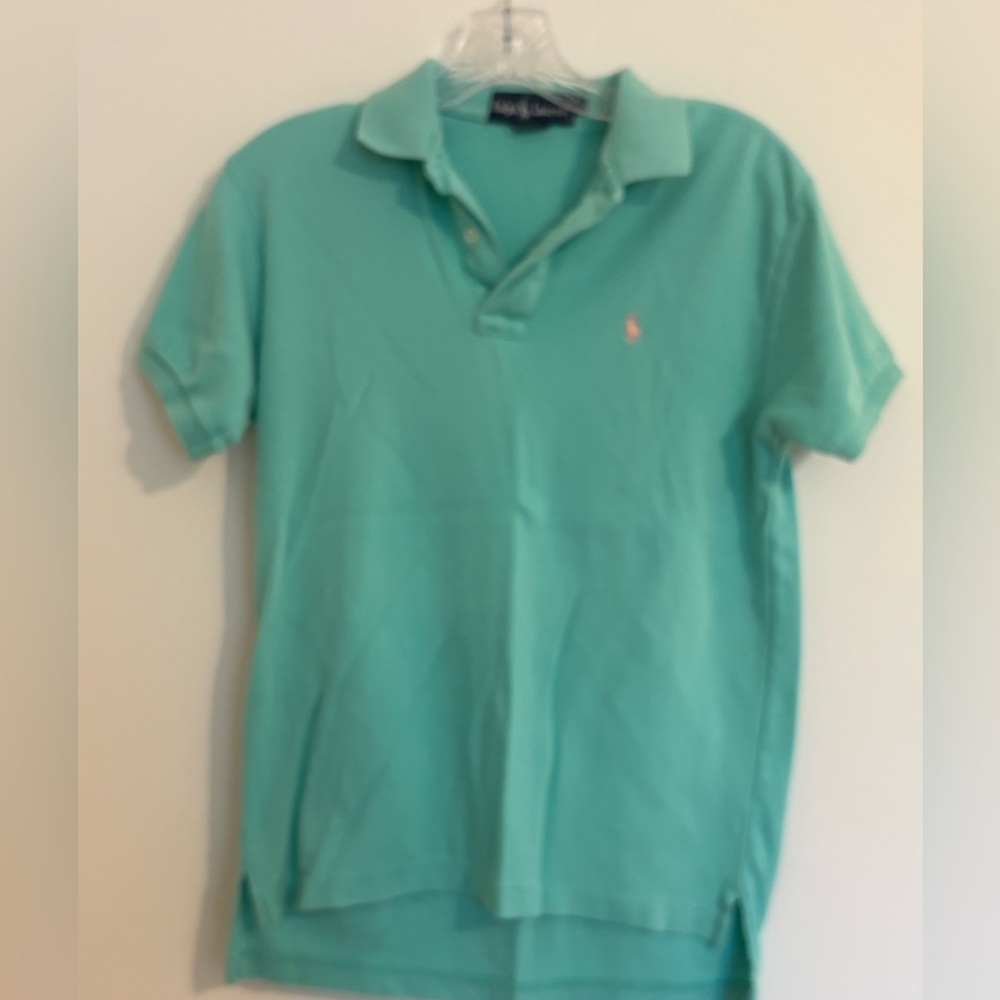 Ralph Lauren Polo Shirt in Mint Green with Pink Logo vintage 80’s